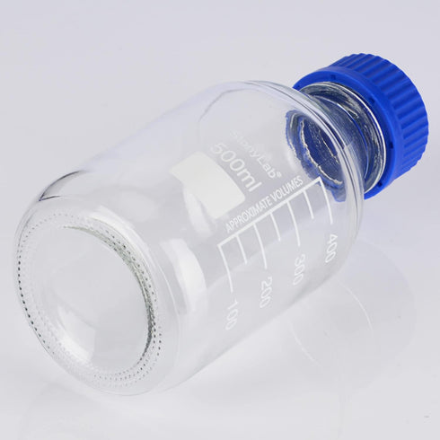 stonylab Graduated Storage Bottles with GL45 Screw Cap, 500 ml Borosilicate Glass Clear Round Lab Bottles