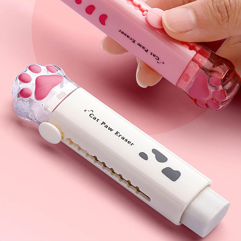 Doraking Cute Pink Kawaii Cat Paw Erasers, Retractable Rubber Push-Pull Erasers for Kids