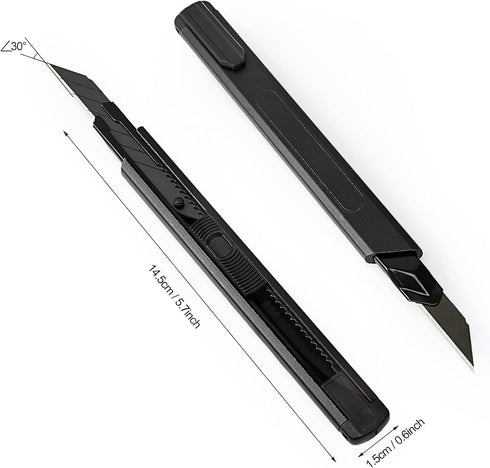 FOSHIO Retractable Utility Knife with 30 Degree Snap Off Blade 9MM, Box Cutter for Carton, Cardboard and Box, Office, Home Use, 3 Pack Black Aluminum Handle Knife with Extra 30 Replacement Blades by FOSHIO