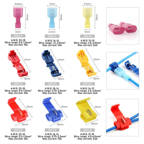 160pcs T-Tap Quick Splice Connector Kit, 60Set T-Tap Wire Connectors with Insulated Male Quick Disconnect