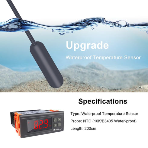Digital Temperature Controller AC110V 10A Thermostat with 2m Waterproof Sensor, 2 Relays for Heating Cooling Incubator
