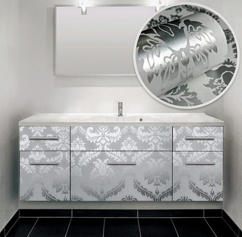 8359 Silver Damask Peel and Stick Wallpaper 17.7 in 9.8ft, Removable Self Adhesive Vinyl Film for Home Decor
