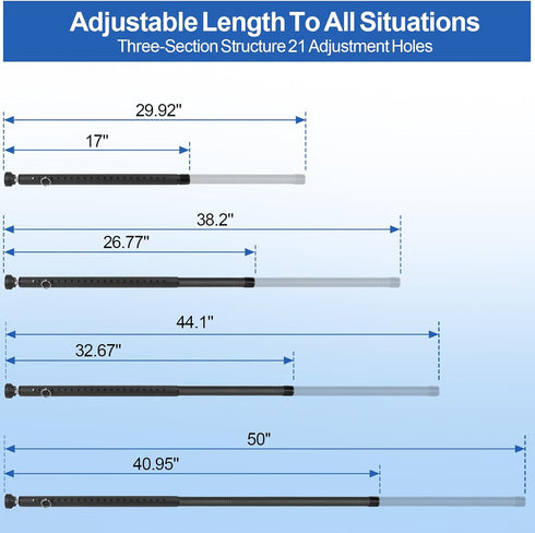 Povtulu 17-50 inches Sliding Door Security Bar, Window Security Bar with Rubber Tips, Sliding Door Lock Bars for Window