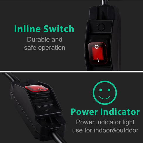 Outdoor Waterproof On/Off Switch Extension Cord, Heavy Duty 125v/250v Black SJTW Cord (1.5 Ft)