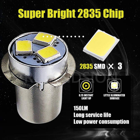 Ruiandsion 2pcs P13.5S LED Bulb 3V White 2835 3SMD Chips Upgrade for Flashlights Torch Light, Non-Polarity
