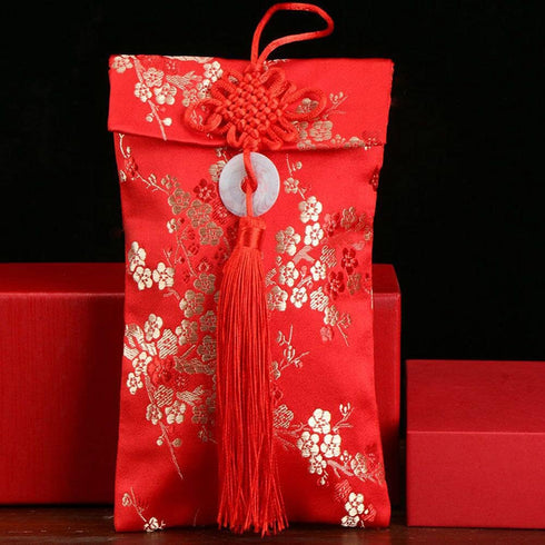 Chinese silk red envelopes red envelope gift bags red lucky money bags for Spring Festival birthdays and weddings(A) (red)