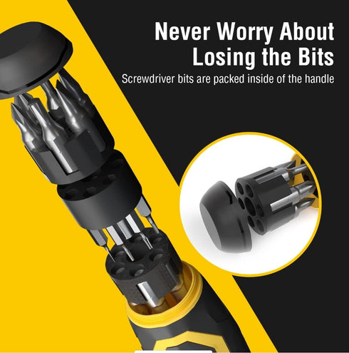 AZUNO 24 IN 1 Ratchet Screwdriver Set - Universal Socket, 20 CRV Bits Stored in Handle, Precision Bits