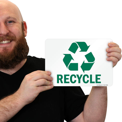 SmartSign Recycle Label with Symbol, 7 x 10 inch, Green and White, 3 mil Laminated Adhesive Polyester