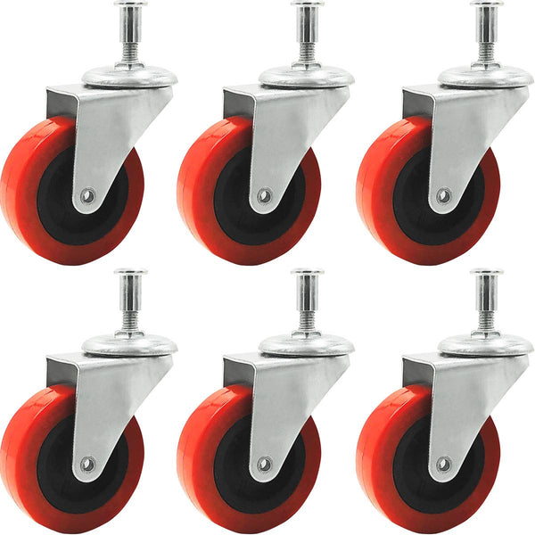 6 Pack 2" Low Profile Swivel Caster Wheel for Creeper Service Cart Stool Post Mount