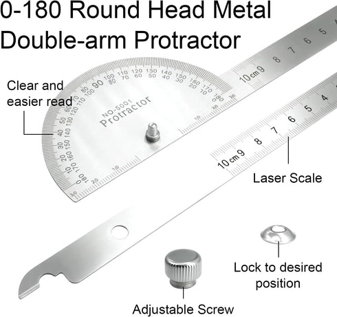 EQUNROY Set 10cm (3.94 Inch) 2 180 Protractor and Compass - Stainless Steel Angle Finder with Metal Compasses