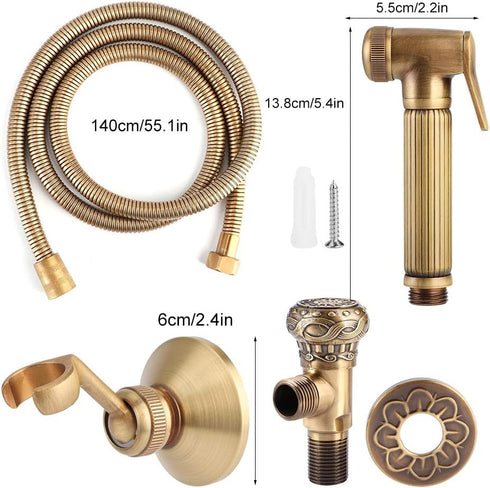 Naroote Handheld Bidet Sprayer for Toilet, Vintage Brass Handheld Bidet Sprayer Spray Bracket Hose Kit Bathroom