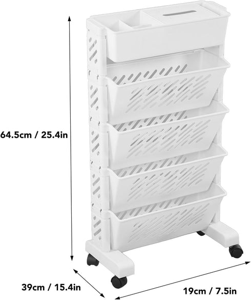Small Bookshelf Mobile Bookcase, Home Tiered Storage Shelf Carts with Wheels, Rolling Storage Cart (5 Layer)