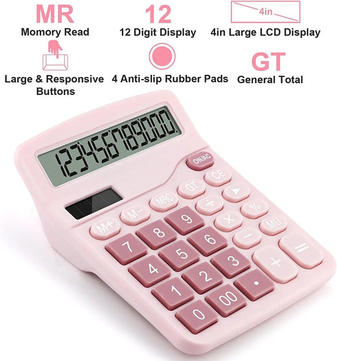 Office Desk Calculator, Cute Pink Calculator for Kids, Basic Desktop Calculator with Big Button Large Display