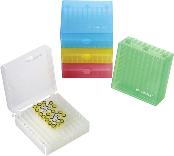 2 in 100-Well Polypropylene Freezer Boxes for Lab, Efficient Sample Storage and Retrieval, Assorted Colors