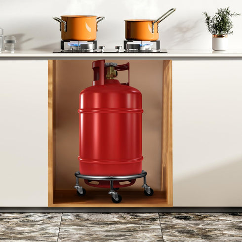 Luxshiny Movable Propane Cylinder Base: Stainless Steel Propane Tank Stand Dolly with Brake Wheel for Cylinder