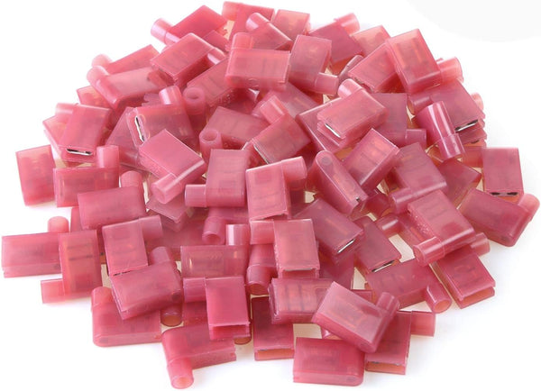 XHF 100 Pcs 90 Degree Flag Shaped Right Angle Spade Connectors, 22-18 AWG Fully Insulated Quick Crimp Red