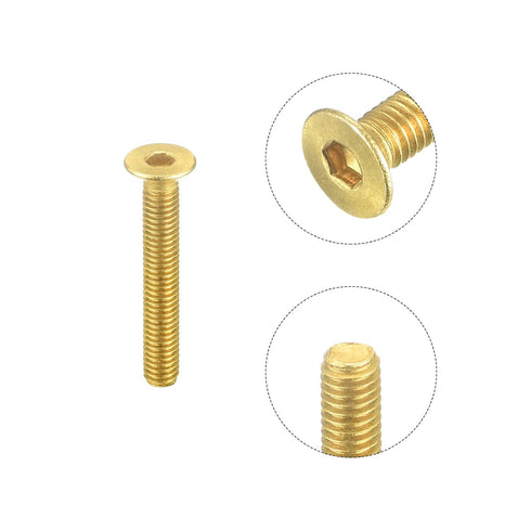 uxcell Flat Head Socket Cap Screws, M3-0.5 x 20mm Brass Inner Hex Drive Fasteners, 50Pcs