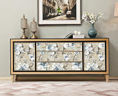 HAOKHOME 94030-2 Vintage Damask Wallpaper Peel and Stick Tan/Cream/Blue for Bedroom Contact Paper