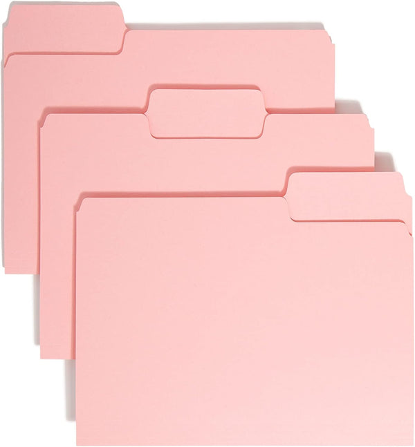 Smead Colored File Folder, 1/3-Cut Tab, Pink, Letter Size, 100 per Box