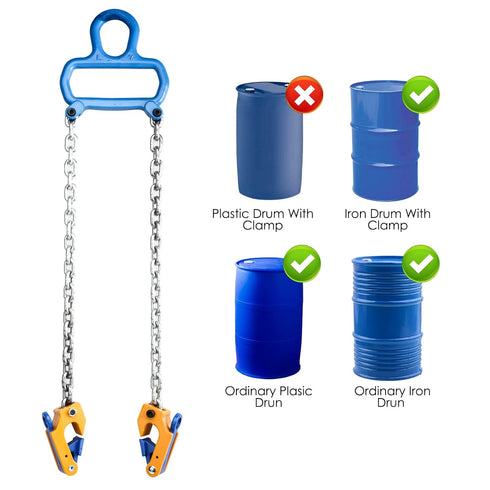 NORJIN Chain Drum Lifter, 2000 lbs Capacity Vertical Hoist Barrel Lifter with G80 Chain for 55 Gallon Drums