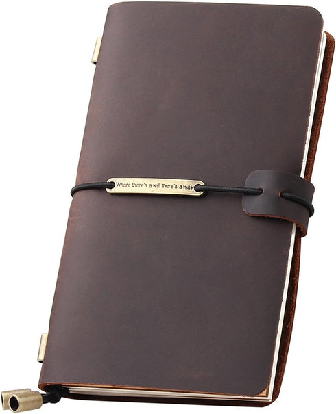 Robrasim Refillable Leather Journal - Antique Handmade Writing Diary, Medium Size 6.7" x 4", Coffee Travel Notebook