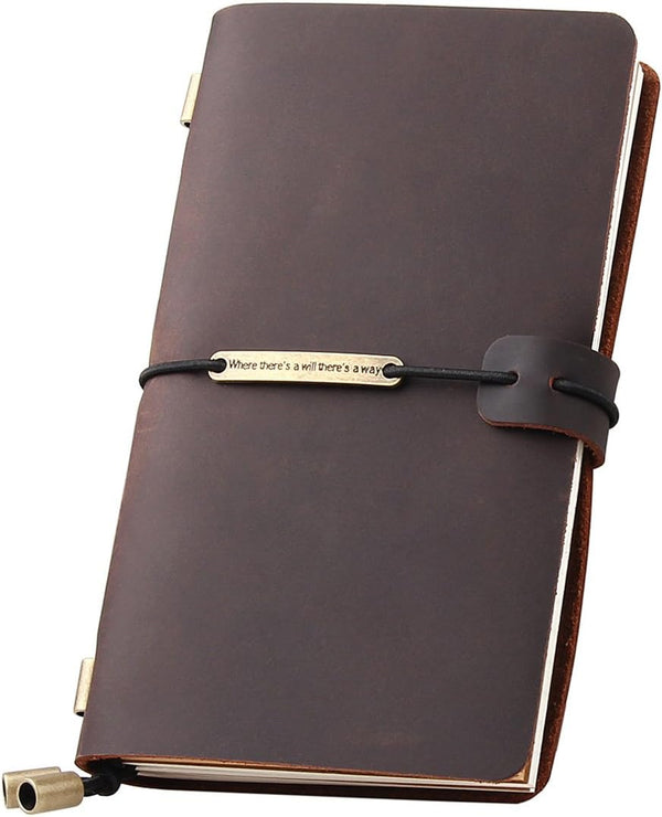 Robrasim Refillable Leather Journal - Antique Handmade Writing Diary, Medium Size 6.7" x 4", Coffee Travel Notebook