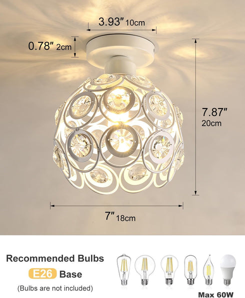 7 White Mini Semi Flush Mount Ceiling Light Hallway Lights Modern Small Metal Acrylic Crystal-Like Chandelier Lamp