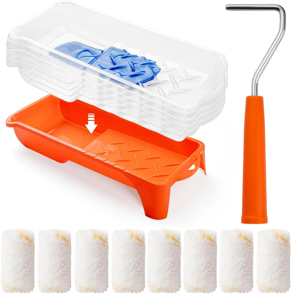 Microfiber Paint Roller Covers (3/8" Nap): 2 Inch 15 Pack Small Paint Roller Kit with High-Density Fabric, Paint Tray,
