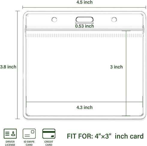 4x3 Inches Card(Holders,50PCS) Horizontal Badge Holder, Clear ID Card Holder with Waterproof Resealable Zip Type