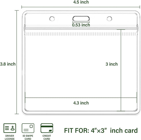 4x3 Inches (200pcs-Horizontal) Horizontal Badge Holder, Clear ID Card Holder with Waterproof Resealable Zip Type