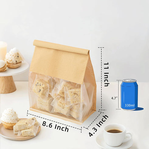 Roppolo 100 8.6 Inch Packing Pcs Brown Kraft Paper Bread Bags with Tin Tie, Large Homemade Bread Bag, Thickened Storage