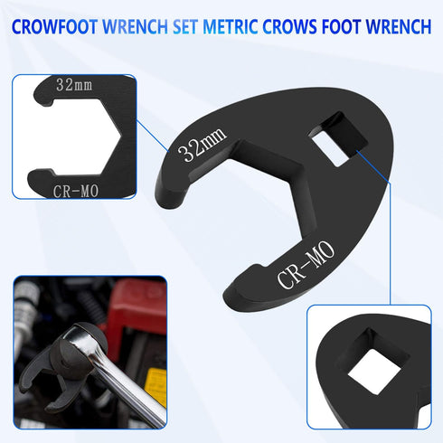 ZKTOOL 3/8” and 1/2” Drive Jumbo Crowfoot Flare Nut Wrench Set, 19PC Metric Tool, 8 to 32 mm Sizes