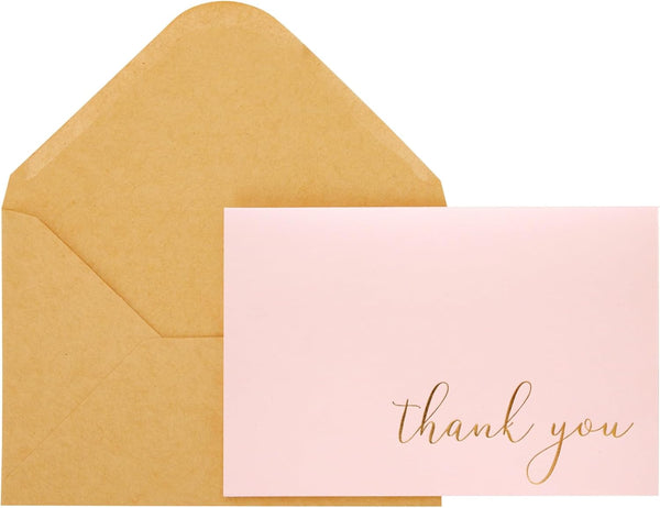 CHRIZ.Z Thank You Cards - Blank 50 Pack Pink Matte Finish Cards