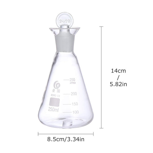 Flask Experiment Glass Flask Glass Conical Flask Graduated Borosilicate Erlenmeyer Flask with Ground Stopper for Lab Experiment Chemistry- 250ml Glass Beaker Chemistry Glassware