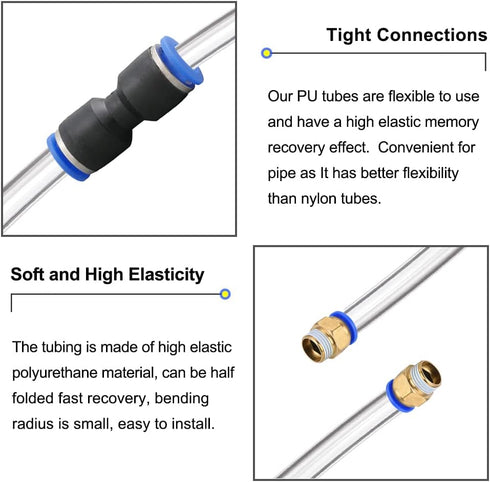 Feelers Pneumatic PU Tubing, 5/32"OD Hose for Air Compressor Water Fluid Transfer, Clear (16.4 ft)