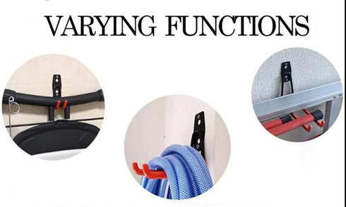 Garage Tool Organizer - Wall Mount Utility Hooks, Anti-Slip Double Hooks for Snowboard, Ladders, Bikes, Tools (2 Pack M)