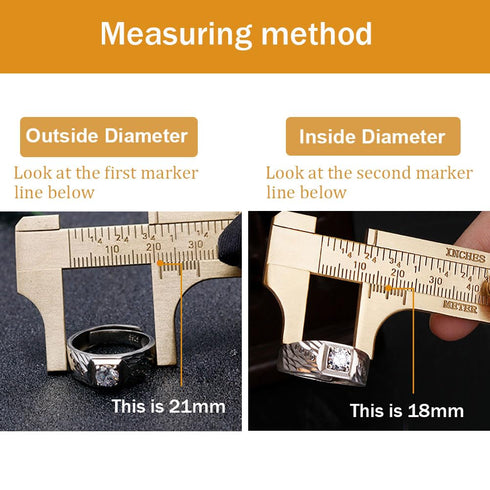 Brass Pocket Caliper - Double Scale Sliding Gauge, Mini Vernier Caliper for Measuring Jewelry