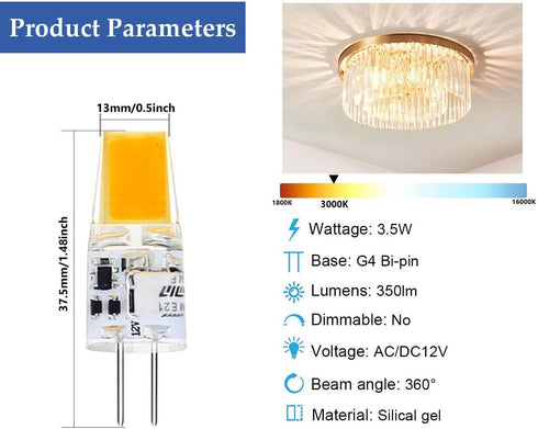 G4 LED Bulb T3 JC Bi-Pin Base 3.5W AC/DC 12V Warm White 3000K 25-30W G4 Halogen Bulb Replacement for Under Cabinet Puck Light, Chandelier, RV, Landscape Lighting Non-Dimmable 10pcs by Greeogin