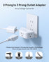 TROND 2 Pack 2 Prong to 3 Prong Outlet Adapter, 3-Way Outlet Splitter for Non-Grounded Outlets, White