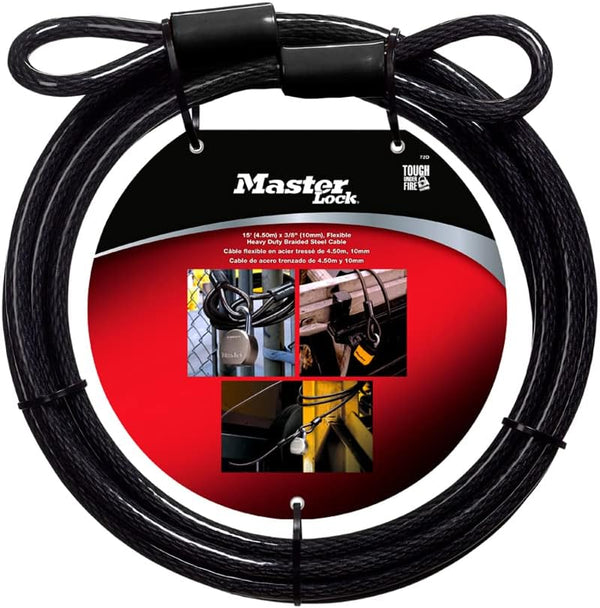Master Lock 72DPF Steel Cable with Looped Ends, 15 ft. Long, 1