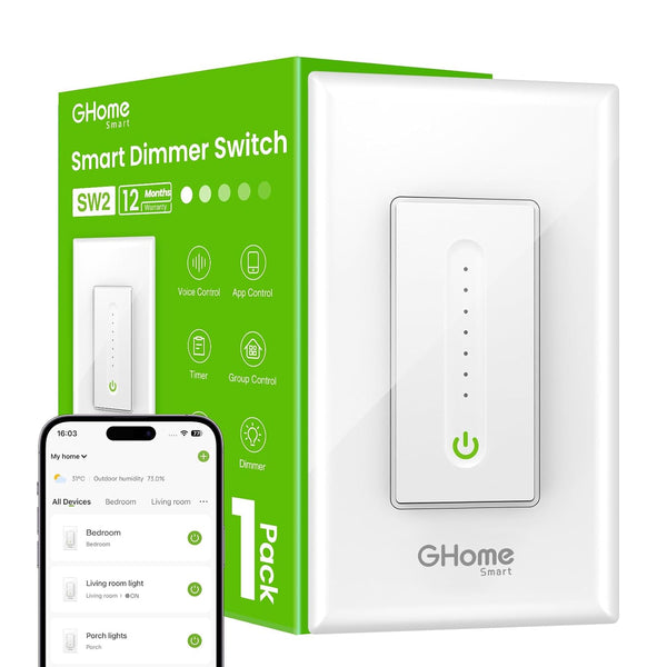 GHome Smart Dimmer Switch, Single Pole, 2.4GHz WiFi Dimmer Light Switch Works