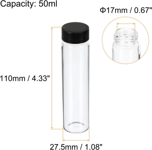 PATIKIL 50mL Reagent Media Bottle, 12 Pack Round Glass Storage Bottles with Plastic Screw Cap
