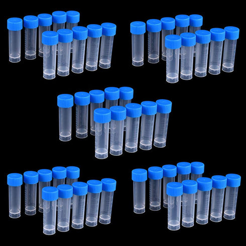 50 Pieces 5 ML Plastic Cryovial Test Tubes with Blue Screw Caps, Graduated Clear Sample Vial Container