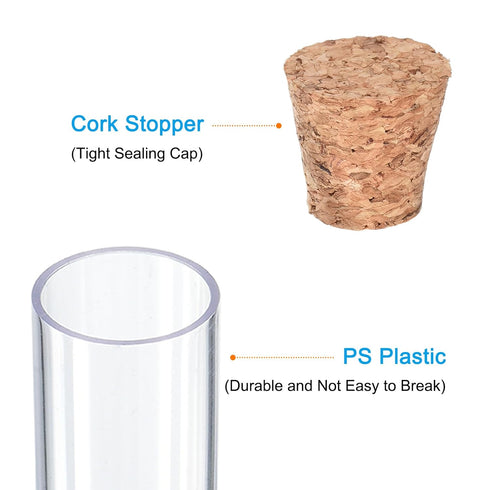 PATIKIL 10ml Plastic Test Tubes with Cork Stoppers, 20Pcs, 100x16mm for Scientific, Party Decoration, Candy Storage