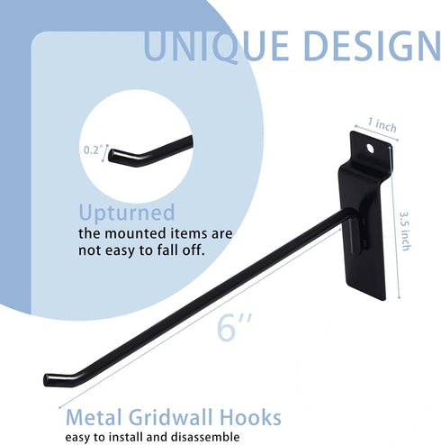 12 Pc Slatwall Hooks, 6 Inch Metal Slatwall Accessories for Garage Storage and Retail Display