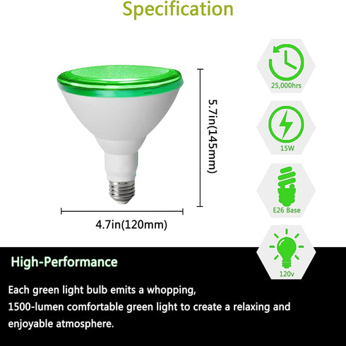 PAR38 Bulbs, 15 100W E26 Bulbs Bulbs, Lighting(2 Pack) Green Flood Light Watt Green LED Flood Light Equivalent, Base