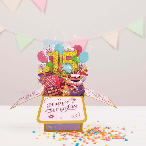 Asmallgf 15th 15 3D 15 Sweet Birthday Popup Card for Him Her, Naughty Fifteen Bday Gifts for Teen Girls Boys, Happy
