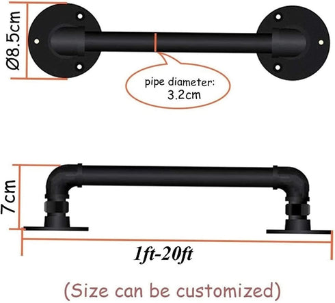 ALDEPO 30-600Cm Non-Slip,10.8Ft/330Cm 1ft/ Grab Bars Handrail Wrought Iron, Industrial Pipe Matte Black Stair Railing