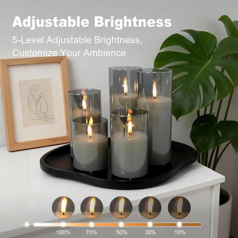 1 Set 5Gray Rechargeable Flameless Candles, Realistic Flickering LED Flame,Real Wax Candle with Remote Control