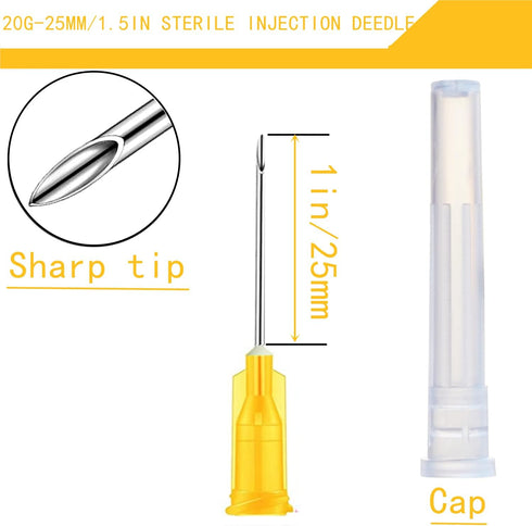 100Pack 20Ga 1Inch/25mm with Cap Dispensing Needla Accessories Disposable Lab Supplies, Individually Sealed Wrapped